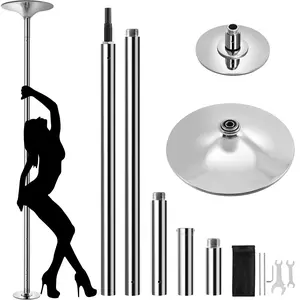 Yaheetech Professional 45mm Chrome Dance Pole with Adjustable Height & 2 Modes, Spinning Static Dancing Pole For Home, Height Adjustable 7'-9' H