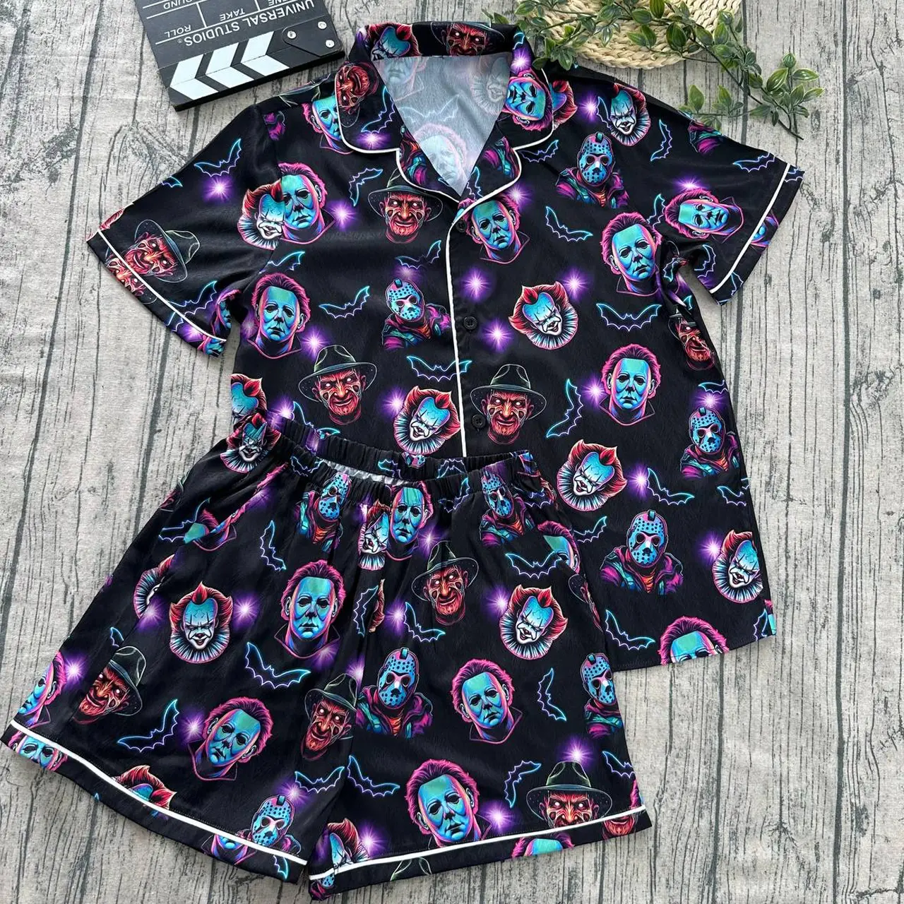 Retro Horror Movie Halloween Pajamas, Halloween Sleepwear, Scary Movie Characters PJs