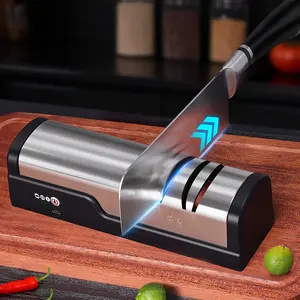Professional USB Rechargeable Portable Electric Knife Sharpener, Adjustable Angle 20 Degree Straight Blade, Kitchen Tool for Chef Knives Kitchenware