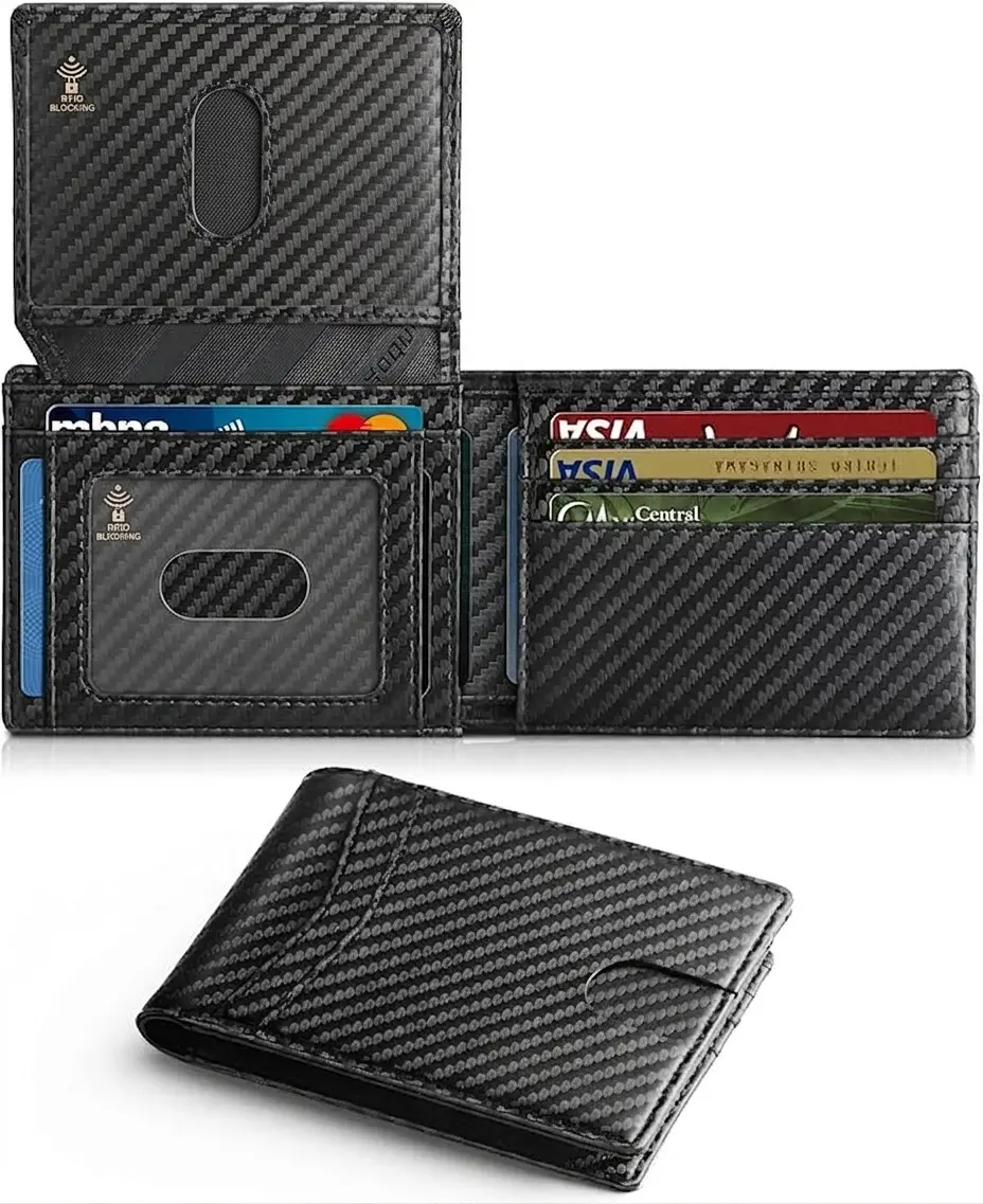 HAGIG Men’s Slim RFID Leather Wallet with 2 ID Windows – Minimalist Bifold Design