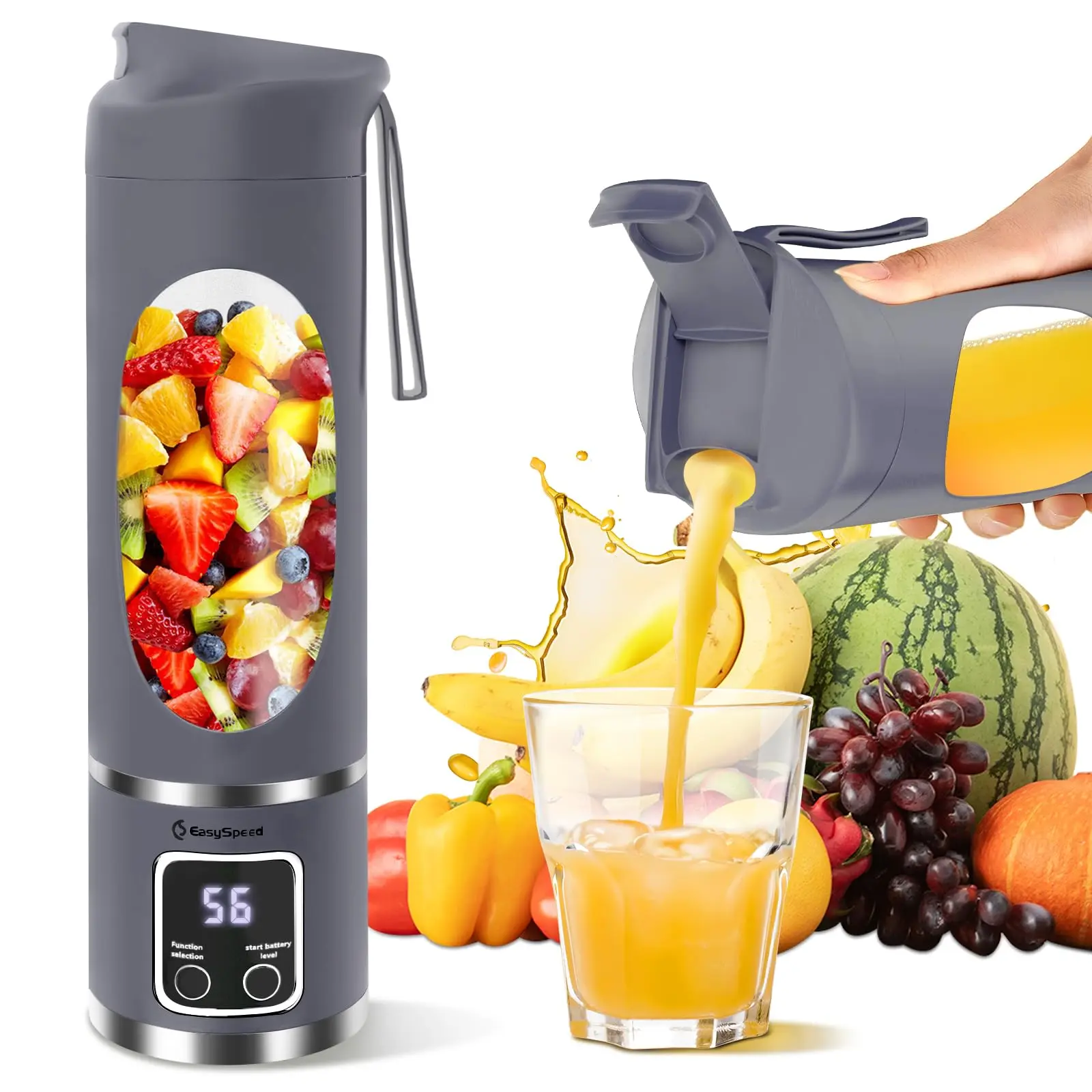 Portable Blender Electric USB-C, 500ML Personal Juicer for Shakes, 12 Blades, 1500mAh Rechargeable, BPA Free, 18oz Small Blender with Leakproof Lid & Sip Spout, Mixing, Compact