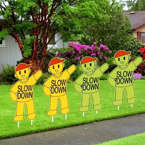 2D Flat 4pcs Large and Children Playing Caution Signs, High-Visibility Safety Signs, Durable Plastic, Outdoor Use