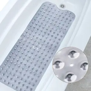 Non Slip Bath Mat with Suction Cups - 40x16 Inch Extra Long Clear Bathtub Mat, Anti-Slip Shower Mat with Drain Holes for Smooth Floors, Bathroom Accessories
