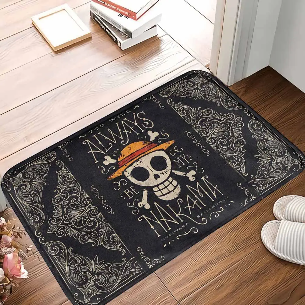 Vintage Skull Straw Hat Polyester Blend Room Decoration Rug - Non-Slip Absorbent Washable Letter Print Home Decorative Rug, Gaming Decor for Living Room, Friend Gift, Letter Print Rug