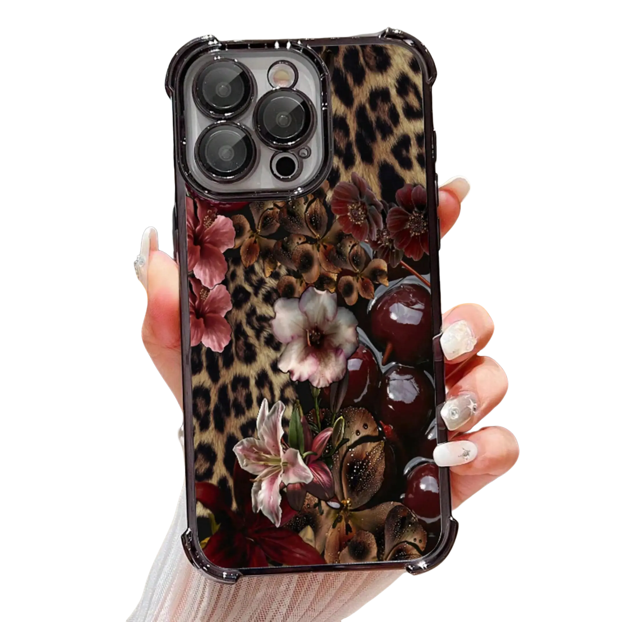 Cheetah Cherry Blossom Pattern Smartphone Casing - Camera Protection, Shockproof Handheld Cellphone Case for iPhone 17 Pro Max Plus Air/16/15/14/13/12/11 & Samsung Galaxy S21 S22 S23 S24 S25 S26 Ultra Plus Devices