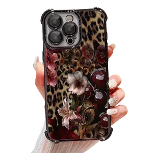 A cheetah cherry blossom pattern phone case, camera protection, Shockproof for iPhone 17 Pro Max Plus Air/16/15/14/13/12/11 y Samsung Galaxy S21 S22 S23 S24 S25 S26 Ultra Plus