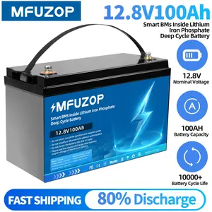 MFUZOP 12V 100Ah LiFePO4 Lithium Battery Rechargeable with 100A BMS for 8000+ Cycles 80% Discharge Ideal for Motorhomes & Outdoor Travel Perfect Black Friday Gift