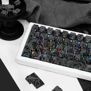 131 Keys PBT Side-Printed Black Topographic Keycaps Dye Sub Shine Through Cherry Profile Custom Gaming Stuff for Keyboards for Gaming & Keyboards for Work