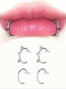 Gothic Stainless Steel Fake Lip Ring, Vampire Tooth Design, Plain Pattern, Unisex Jewelry for Cosplay and Parties, Suitable for All Seasons