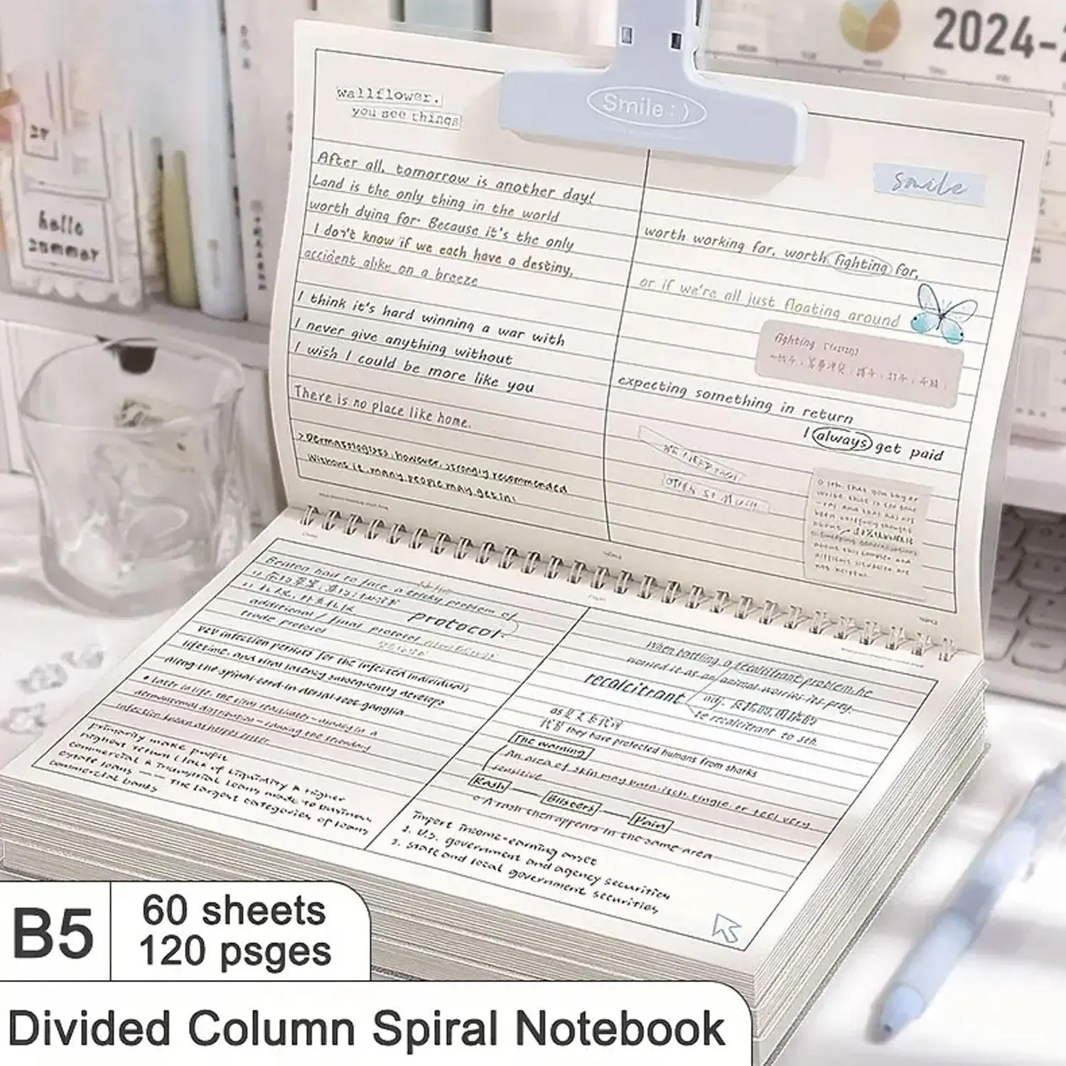 PVC Soft Cover Coiled Notebook, B5 Size, Horizontal Section Design, Learning Notes, Work Records, DIY Journal, Journals for Writing, Mind Map, Suitable for Students & Office Workers, Spiral Bound Notepad, College Essentials