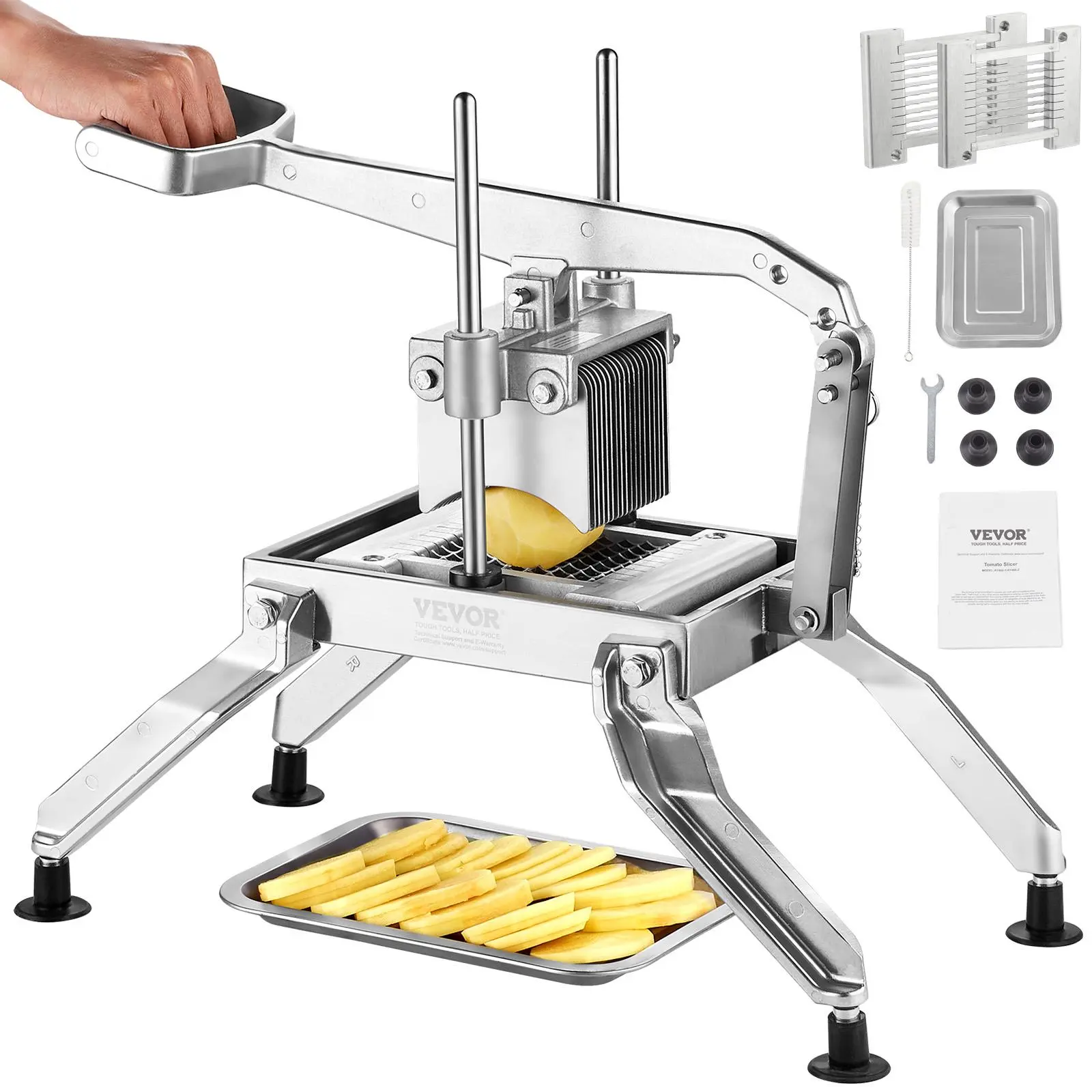 【Summerfinds】VEVOR Commercial Vegetable Slicer, 1/4 and 1/2 inch Tomato Slicer, Stainless Steel and Aluminum Alloy Vegetable Cutter Slicer, Manual Tomato Slicer with Non-slip Feet, for Tomatoes, Onions, Potatoes Kitchen Utensils