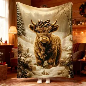 Luxurious Highland Cow Print Blanket Premium Plush Fabric Christmas Themed Gift Ideal For Home Decor Cozy Bedroom Living Room Addition Festive Cheer With Super Soft Nap Comfort