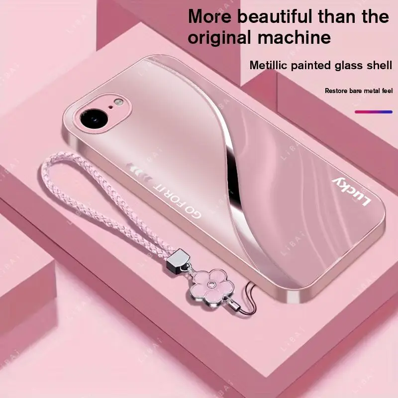 Suitable for [iPhone 16e]Brand new high-end phone case, comes with a four-leaf clover lanyard, simple and stylish, drop-resistant and fingerprint-proof YM99