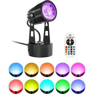 LED Spot Lights Indoor 3W RGB Accent Lighting Up Lights Indoor Spotlight Lamp for Plants 120V Uplighting Christmas Decor US 2-Plug 6 FT Cord with Floor Foot Switch (1 Pack with Base)