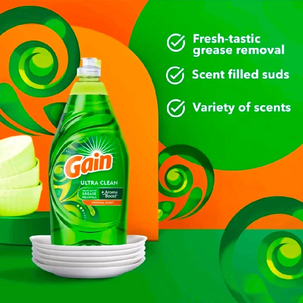 6 packs Gain Ultra Dishwashing Liquid Dish Soap, Original Scent, 8 fl oz