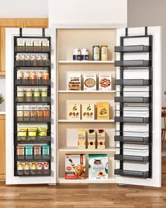 8 Tiers Over the Door Organizer - Height Adjustable Pantry Organizers and Storage with Dense Mesh Baskets, Anti-Swing Hanging Door Spice Rack for Kitchen Bathroom