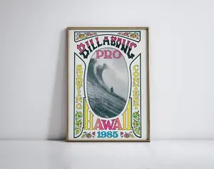 Vintage 1985 Billabong Pro Surfing Contest Poster - Hawaii Wall Art