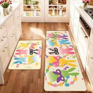 2 count Easter Kitchen Mat Set, Easter Bunny Kitchen Runner Rug, Non-Slip Soft Low Height, Spring Summer Home Decor, Holiday Cooking and Celebration, Non Slip Rugs