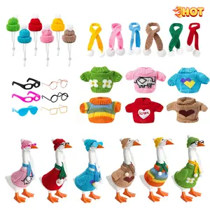 24Pcs 7 Inch Desk Goose Kniited Sweater Outfit Set WIth Accessories,Knitting Clothes with Hats Sweater Glasses Scarves for Magnetic Desk Goose KeyHanger,Perfect Housewarming Gift&Birthday Gift
