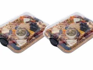 Farberware Build-A-Board Pack of 2 Bamboo Cutting Board with Clear Locking Lid and Black Handles, Perfect for Charcuterie, Snacks, and More - Make it. Take it. Enjoy it, 11x14 Inch, Single Compartment