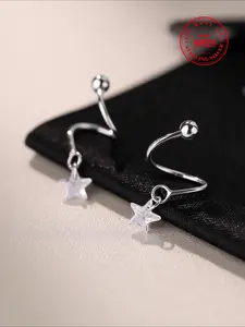 S925 Sterling Silver Star Design Screw Earrings, Artificial Zircon Inlaid Earrings, Fashion Jewelry Accessories for Women & Girls