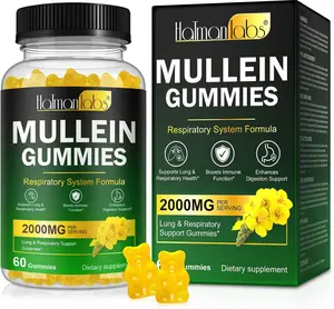 Hatmanlabs Mullein Gummies for Lungs, Mullein Extract for Smokers - Support Lung & Respiratory Health, Soothes Throat Irritation, Boost Immune - Mullein Leaf Extract for Lungs, Breathe Easier - 60pcs