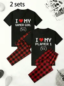 Game Theme Couples Pajama Set (2 Sets), Loose Fit, Soft Fabric, Breathable, Durable, Ideal for Home & Couple