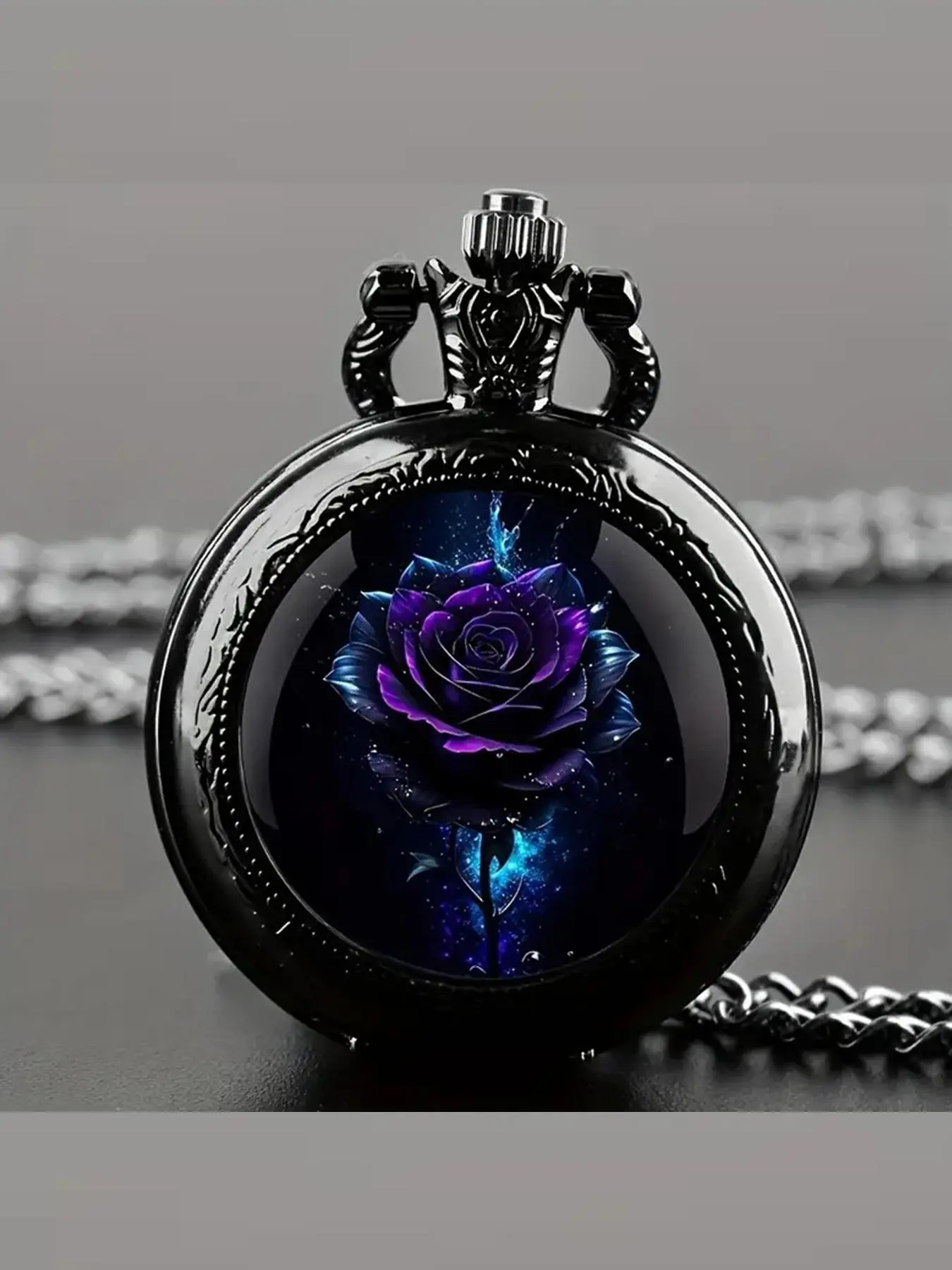 Vintage Rose Pattern Pocket Watch with Chain, Unisex Analog Quartz Movement Watch for Party, Daily Clothing Decor, All-match & Exquisite Watch for Birthday Gift, Casual Watch, Analogue Quartz Watch, Classic Quartz Watch