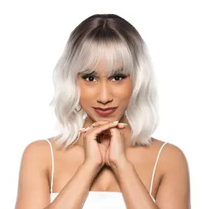 14-Inch Platinum Ash Blonde Ombré (Dark Roots) Shaggy Wave Synthetic Wig | 【Heat Resistant】【Cap Included】 |  #7 FSGB