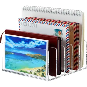 Stylish Acrylic 5 Compartments Countertop Mail Organizer - Small Desk File Storage Mail Sorter for Letter Bill, Desktop Letter Folder Holder for Office Home School