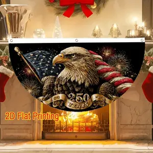 1pc 250th USA Anniversary Semi-Circular Garden Flag, Bald Eagle & Fireworks Pattern in American Flag Style, Durable 2D Flat Design for Fence Courtyard Patriotic Decor