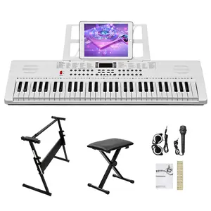 61-Key Lighting Piano Keyboard for Beginners with Piano Stand, Bench, Built-In Speakers, Headphone, Microphone, Music Rest, LED Screen & 3 Teaching Modes
