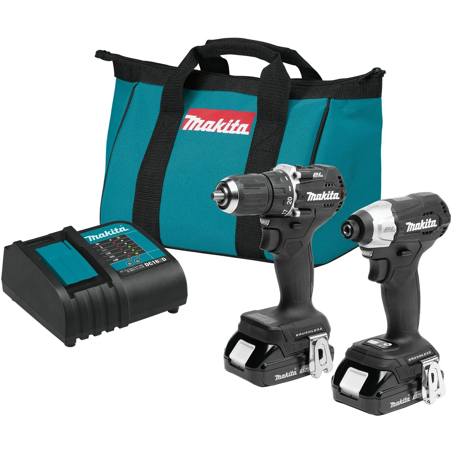 Makita (CX203SYB-R) 18V LXT® Factory Reconditioned Sub-Compact High Torque Brushless 2-Pc. Combo Kit - Impact Wrench Cordless, 1.5Ah Batteries, 5 1/4" Plastic Electric Drills, Tight Spaces Use, Long Runtime, 2.6Lb Power Tools Set