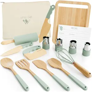 Wooden Cooking & Baking Set for Kids - Safe & Real Kitchen Tools Give Toddlers a Fun Cooking Experience - Durable Utensils are Perfect for Gifting to Create Lasting Family Memories