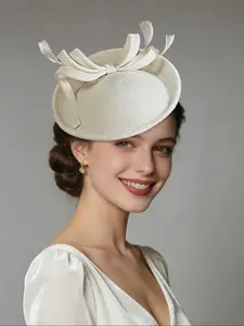 1pcs Fascinator Hats for Women Mesh Bow Rhinestone Feather Wedding Tea Party Derby Hat Clip Headband
