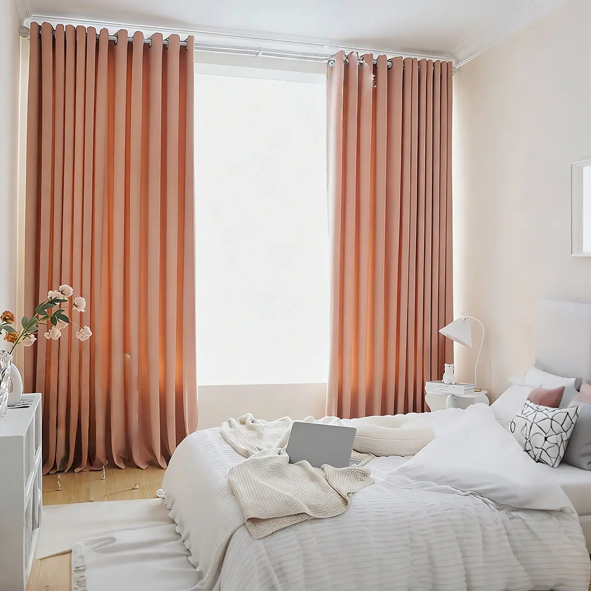 2pcs High-End Full Light Block Curtains, Bedroom Living Room Heat Insulating Drapes, Hole-Punched Style Floor-To-Ceiling Curtains, Multiple Colors Available