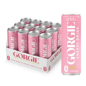 GORGIE Sugar Free Natural Energy Drinks, Sparkling Pink Lemonade (12 Pack) - Healthy Energy Drinks - Natural Coffee Replacement with Green Tea Caffeine and Biotin - 150mg Caffeine, Vegan, & Low Calorie Beverage
