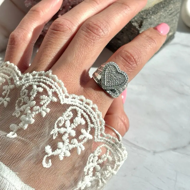 Cinderella heart ring sterling silver 925 | princess Statement ring | Anillo corazon princesa de plata 925