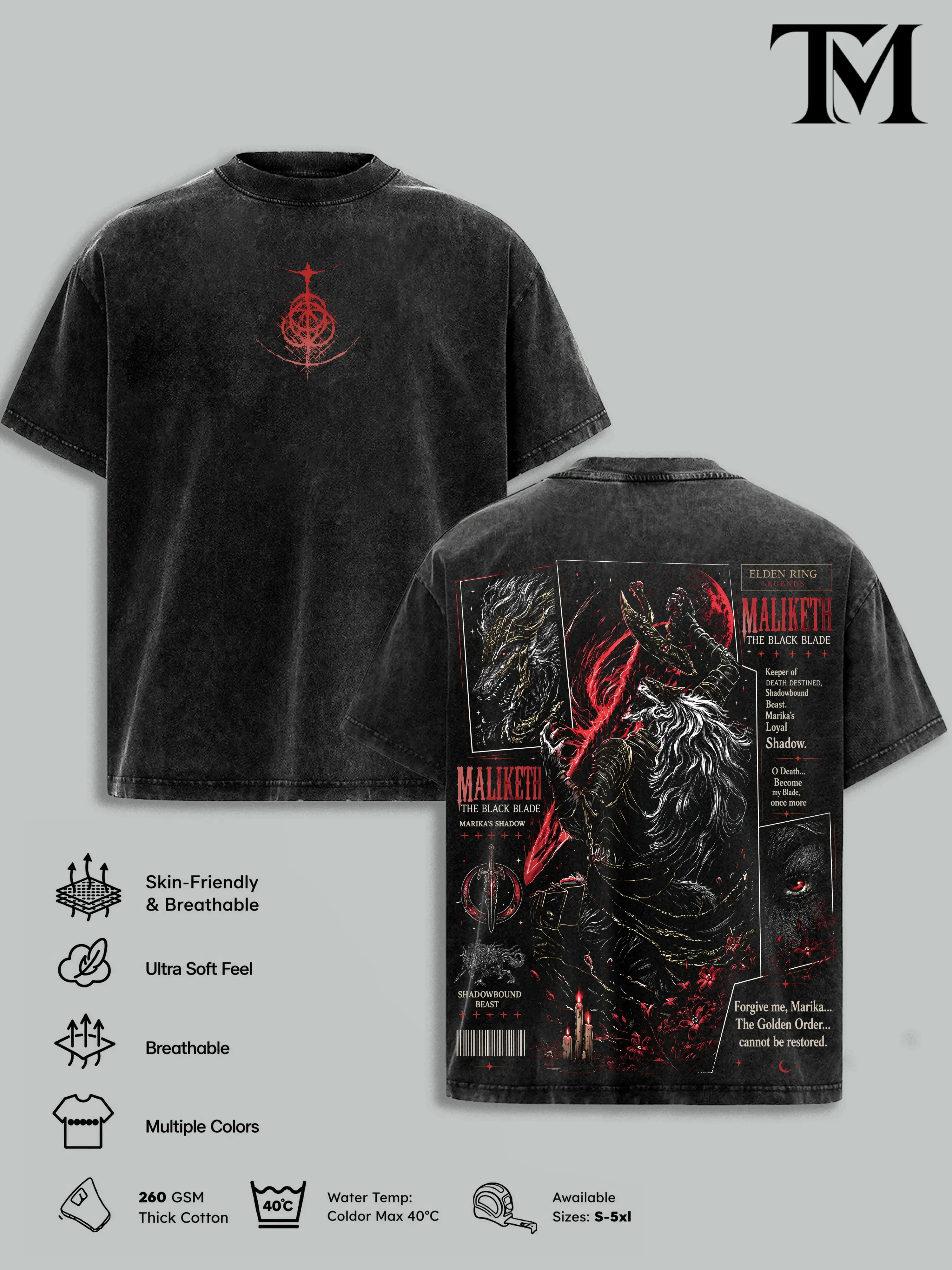 5 Design Elden Ring Vintage Washed Oversized T-Shirt, Ranni, Malenia, Radahn, Maliketh Dark Fantasy Graphic Tee, Tarnished Soulslike RPG Streetwear, Heavyweight Cotton FromSoftware Gamer Merch, Gift for Elden Ring Fans, Menswear, Retro