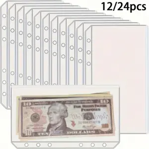 12/24 A6/A5 zipperless loose-leaf pockets, cash system zipperless budget envelopes, A6 loose-leaf pockets for 6-ring binders, currency organiser folders, Bill Organizer Planner, transparent PVC savings challenge envelopes, Office Stationery Supplies