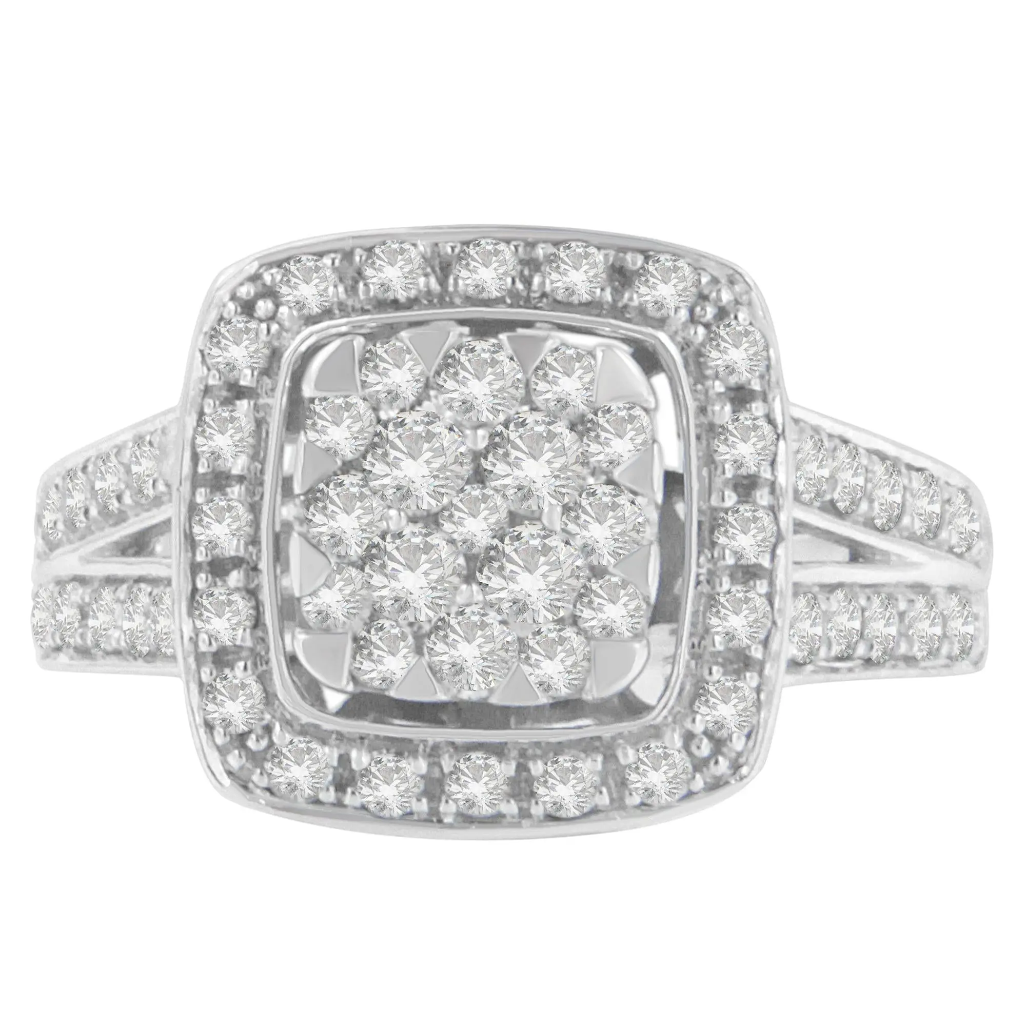10K White Gold Diamond Cluster Ring (1 Cttw, H-I Color, SI2-I1