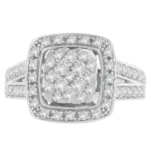 10K White Gold Diamond Cluster Ring (1 Cttw, H-I Color, SI2-I1