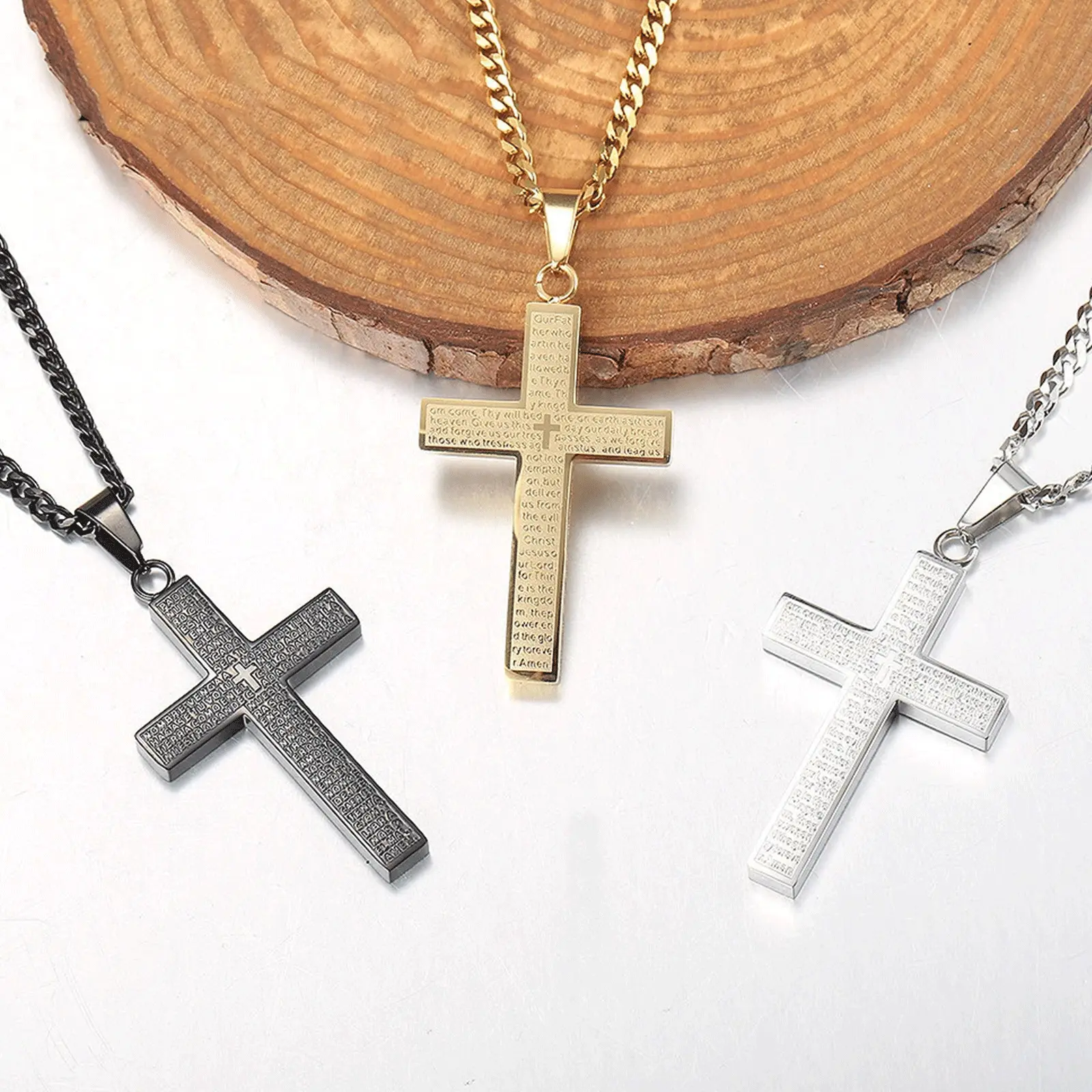 Men's Cross Medallion Pendant in Stainless Steel, Casual Faith Necklace for Daily Wear, Elegant Spiritual Jewelry in Gold and Black