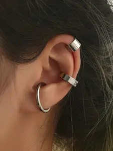 3-Pack Stainless Steel Ear Cuffs for Women, No-Piercing Clip-On, Minimalist Ear Jewelry, Hypoallergenic, Secure Fit, Casual & Formal Styles