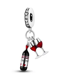 Wine Bottle & Glass Design Charm Pendant, Fashionable Jewelry Accessories for Women & Girls, Trendy All-match & Exquisite Jewelry for Birthday Gift, Diy Pendants, Diy Jewelry Making