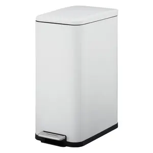 Garvee 56L Dual Compartment Kitchen Trash Can with Slim Stainless Steel Design, Butterfly Lid, Removable Inner Buckets, Step-on Pedal, and Odor Control for Kitchen, Bathroom, and Office Use in White