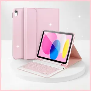 iPad Case with Detachable Bluetooth Keyboard – Compatible with iPad 11th Gen (A16, 2025) 11” & 10th Gen (2022) 10.9”, Pink, Pencil Holder, Square Keycaps