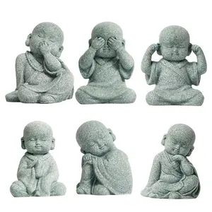 Buddha Stone Statue Little Buddhist Monks Tibetan Buddhism Figurines Zen Garden