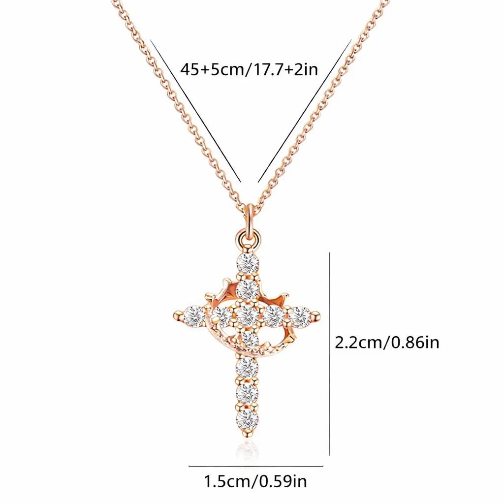 Gold Cross Pendant Necklace for Women, Sparkly Rhinestone Cross Necklace, Adjustable Chain Elegant Fashion Jewelry Gift