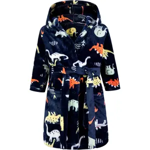 BSB-P    Kids Little Boys Girls Cartoon Hooded Bathrobe Toddler Robe Pajamas Sleepwear